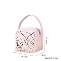 Detailed view of pink marble pattern PU leather makeup bag with 14.5cm size dimensions - X-216 Square Handbag Light Pink
