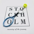 Tennis racket keychain with a blue mini racket and yellow ball on a gift card - 4.8cm*3.8cm / Threaded Tennis Blue