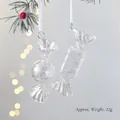 Iridescent acrylic candy Christmas ornaments in round and rectangle shapes with white ribbons - Candy Set - Iridescent