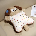 Plush brown puppy dog pillow toy with colorful polka dot bib on a cozy sofa - 50x40cm / Coffee Dog