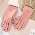 Pink bow touchscreen winter gloves for women with cozy fleece lining and fashion labels - One Size / Women's Edge Trim Pink