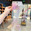 Iridescent organza bow hair clip with purple gemstone and long ribbon tassels - Purple Gem Streamer Hair Clip (A190-14)