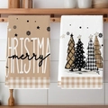 Christmas kitchen dish towels set of two with festive merry trees and plaid patterns - Mjbt66-21(2pcs)