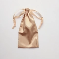 Elegant golden satin drawstring storage bag with silky ribbon closure for eye masks - Champagne