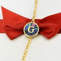 18k gold plated bracelet with iridescent abalone shell pendant featuring letter G - Letter G