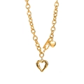 Detail of gold OT buckle necklace with hollow and solid heart-shaped pendants - Hollow Heart Toggle Clasp Gold Necklace (ZN0286)
