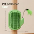 Green corner cat self groomer with massage bristles and a spring feather wand toy - Green Feather Style