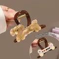 Cute poodle and bone shaped double-sided hair claw clip with iridescent finish - Coffee Dog