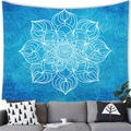 Close-up of bohemian mandala tapestry hung above a sofa in a modern home interior - 100x70cm (Short Plush) / Blue Tone Mandala Floral (19)
