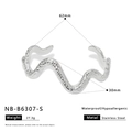 Detail view of silver wave-shaped stainless steel bracelet with waterproof texture specs - Wide Surface Wave Texture Style (NB-B6307-S)