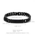 Men's black stainless steel Cuban link ID bracelet with dimensions and weight specs - Black (W-3-2)