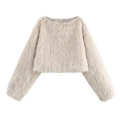 Détail de la texture douce en fausse fourrure beige sur une veste courte mode - S / Abricot