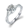 Elegant S925 silver adjustable ring with round brilliant cut stone and twisted band - Adjustable Open / Lingering Ox Head Twisted Four-Prong (1 Carat Effect)