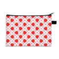 Pink checkered toiletry bag with strawberry and floral prints and black zipper closure - Pink and White Plaid Strawberry Flower (03)