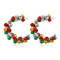 Christmas wreath earrings with colorful festive bells in red, green, and gold finish - 27.Bell C-Shape Hoop