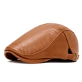 Gorra de repartidor vintage de cuero sintético marrón con hebilla de metal ajustable - Caqui