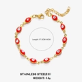 Goldenes Edelstahl-Armband mit bösem Blick und roten Emaille-Anhängern für Damen - Rot