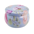 Blauw tinnen kaarsenpotje met bloemenprint en nauwsluitend plat metalen opbergdeksel - 75*50MM C211 Frisse Bloemen Leeg Blik