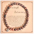 8mm pink zebra stone beaded bracelet with heart charm and gift card for friends - Red Black Tiger Eye Heart Style