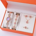 Damen-Uhrenset in Roségold mit lila Zifferblatt und rosa Herzschmuck in einer Geschenkbox - Roségold Violettes Zifferblatt Set (Ohne Box)