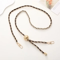 Adjustable crossbody gold metal and dark brown leather woven chain strap for phone cases - Coffee