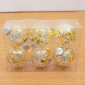 Set de seis bolas de Navidad transparentes con estrellas doradas y rayas de colores en caja - 8cm / Estrella Dorada Cinta de Color