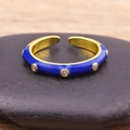 Blauwe emaille ring met 18K goudlaag en zirkonen voor dames in minimalistische stijl - Donkerblauw