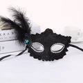 Elegante máscara de encaje negro con plumas y lentejuelas para fiesta y evento - Negro