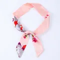 Pink floral satin skinny scarf and headband with elegant flower pattern, item X40 - X40-Multi