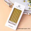 Set of 6 metallic gold spiral candles for birthday cakes with white plastic bases - Straight Pillar Candle Gold / 6Pcs/Set / Gold