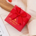 Elegant red jewelry gift box with ribbon bow and gold foil text on textured paper - Red Swallowtail Bow / 9*9*3.5CM