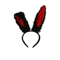 Black plush rabbit ear headband with red satin lining for Easter costume set - Black and Red Long Ear Headband