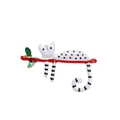 White enamel cat pin with red branch detail and golden edges on white background - White Spotted Cat (269)