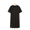 Detail of black crew neck maxi dress with short sleeves and side slit on hanger - S / Bottoms / Black