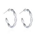 Silver beaded C-shaped hoop earrings with industrial minimalist hollow design for women - Oval Bead Linked Style (4275)