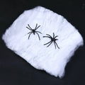 White artificial spider web with two small black plastic spiders for Halloween decoration - 20g Spider Cotton White