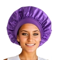 Deep purple satin sleeping cap with smooth texture and elastic wide band for hair care - Deep purple
