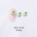 Detail of 8x8mm green peach alloy nail charms with gold trim on pink nail art tips - Light Green Peach (White K Base) (8346)