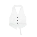 Ärmellose weiße Weste mit Neckholder, V-Ausschnitt, schwarzen Knöpfen und asymmetrischem Saum - XS / Weiß