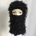 Black fuzzy knit Balaclava mask for outdoor warmth with a single eye opening design - One Size / Pure Black