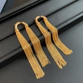 Elegant gold-tone long fringe tassel earrings with geometric U-shaped metal studs - 100# 925 Sterling Silver Earring Post - Gold Tassel (Real Gold Plated)