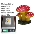 Miniature resin mushroom figurine A with red dotted cap and 16.8g weight on scale - Mushroom Style A