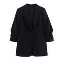Zwarte damesblazer met reverskraag en geplooide mouwen voor een zakelijke casual look - XS / Zwart