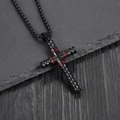 Modieuze zwarte metalen cilinder kruis hanger ketting met rode details op donkere basis - Zwart Met Ketting (3.0*550mm)