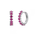 S925 sterling silver hoop earrings featuring micro-paved magenta pink zircon stones - Silver / Rose Red Zirconia
