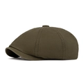 Classic dark olive green cotton newsboy cap with vintage stitched panel details - Army Green
