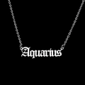 Close-up of gothic style Aquarius pendant on silver stainless steel chain necklace - Aquarius-Silver