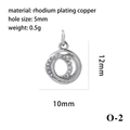 Silver rhodium plated copper circle pendant with zircons, dimensions 12mm x 10mm - Double Ring Design/O-2
