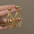 Golden multi-layer hollow teardrop pendant earrings with metallic finish for women - Silver Earring Post Style / Gold