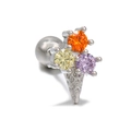 Silver ice cream cone stud earring featuring orange, yellow, and purple zircon stones - Ice Cream / Silver